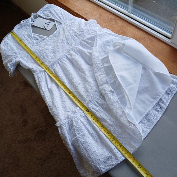 Zara White Eyelet Mini Sundress S cotton lined prairie cottagecore boho ruffles - Picture 6 of 12
